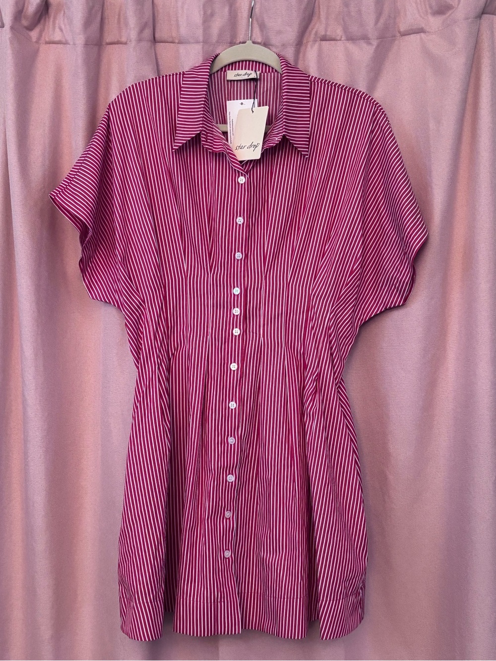 Striped Button-Front Shirt Dress in Magenta - Women